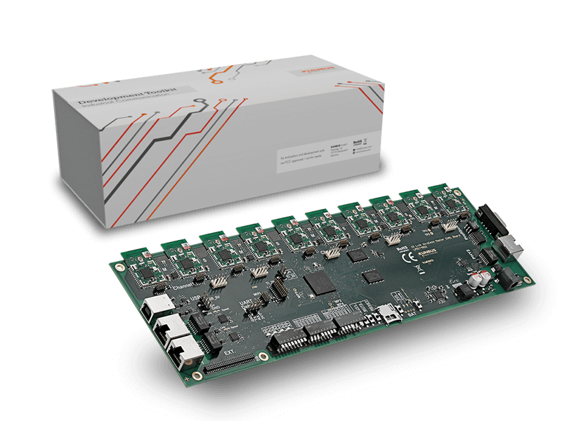 Photo of IO-Link Wireless Master Evaluation board and its packaging