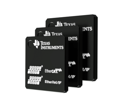 Picture of tree Texas Instruments processors with the fieldbus logos printed on it